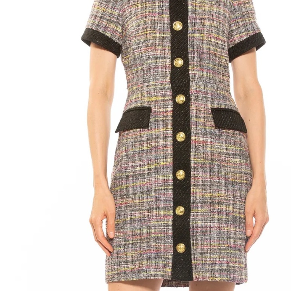 Chic Multicolor Tweed Dress with Black Accents